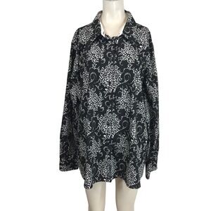 FOXCROFT WRINKLE FREE Shaped Fit Black White Floral Button Up Shirt Women's 24W